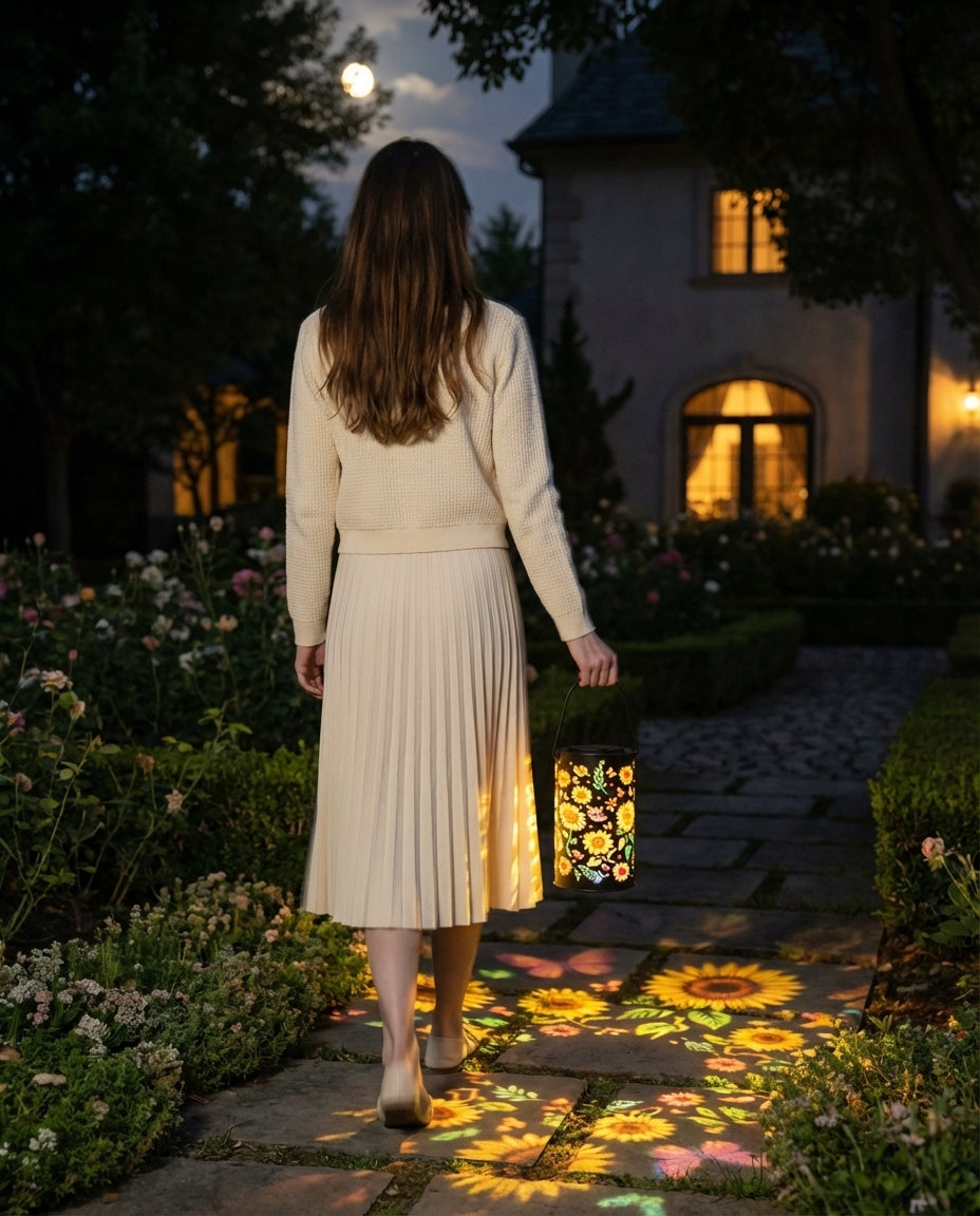 GlowGarden™ – Solcellslykta med Magiska Blomsterprojektioner