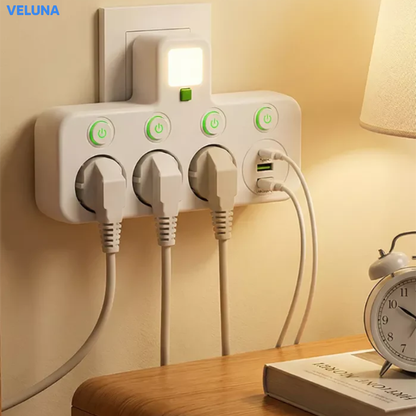 PowerDock™ Smart Laddningshub – Fleruttag med USB och nattlampa
