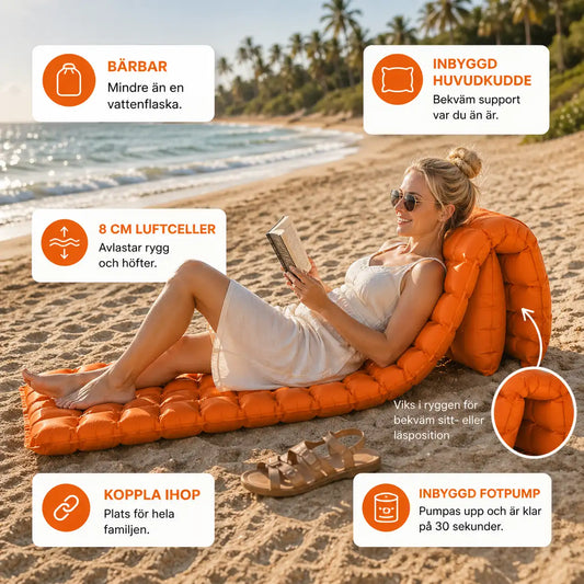 AirLounge™ – Uppblåsbar Solmadrass utan Pump för Strand, Resor & Avkoppling