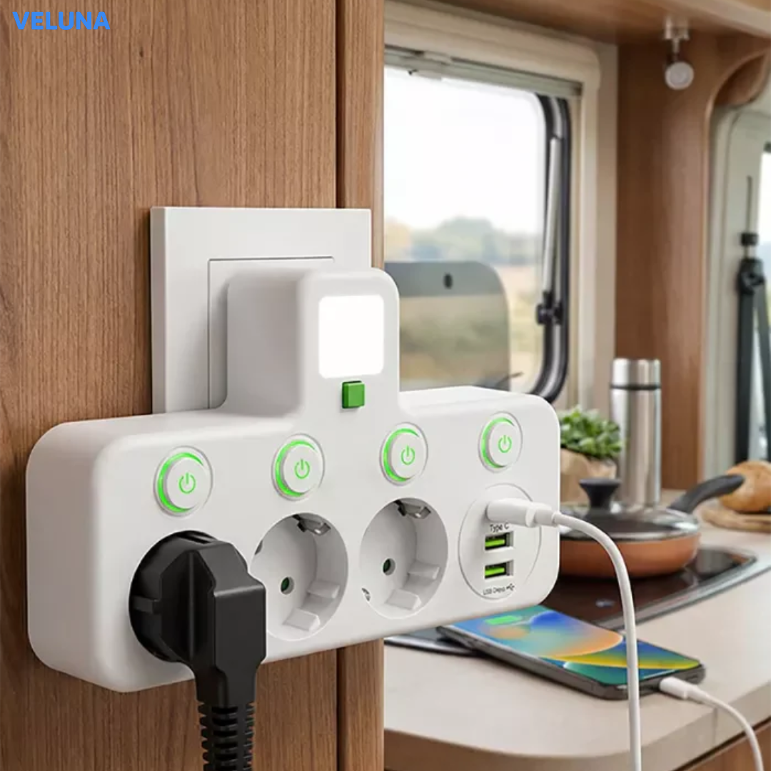 PowerDock™ Smart Laddningshub – Fleruttag med USB och nattlampa