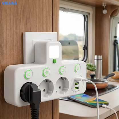 PowerDock™ Smart Laddningshub – Fleruttag med USB och nattlampa