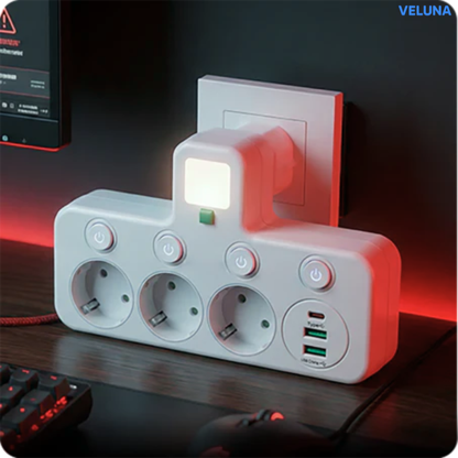 PowerDock™ Smart Laddningshub – Fleruttag med USB och nattlampa
