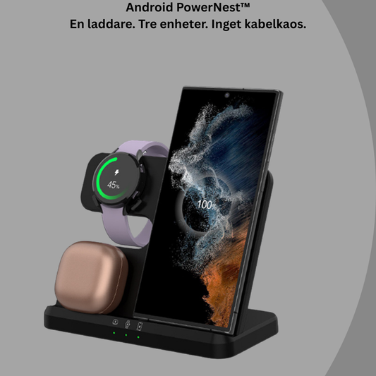 Android PowerNest™ — En laddare. Tre enheter. Inget kabelkaos.