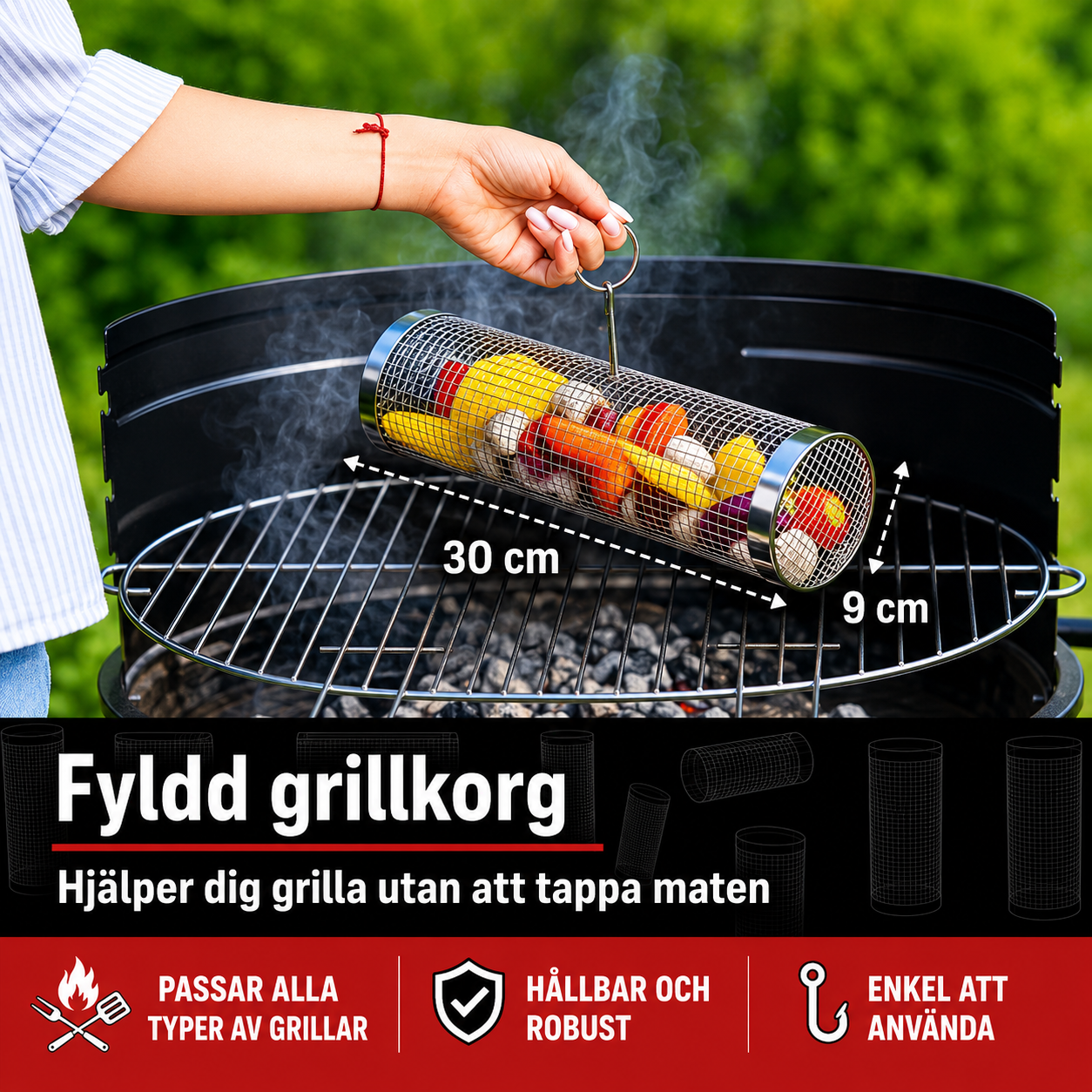 GrillPro™ – Roterande Grillkorg i Rostfritt Stål