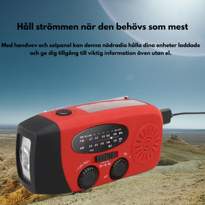 Veluna StormGuard™ – Nödradio med Solcellsladdning, Ficklampa & Handsvev