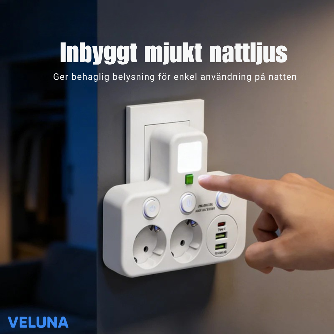 PowerDock™ Smart Laddningshub – Fleruttag med USB och nattlampa