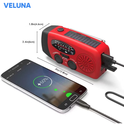 Veluna StormGuard™ – Nödradio med Solcellsladdning, Ficklampa & Handsvev