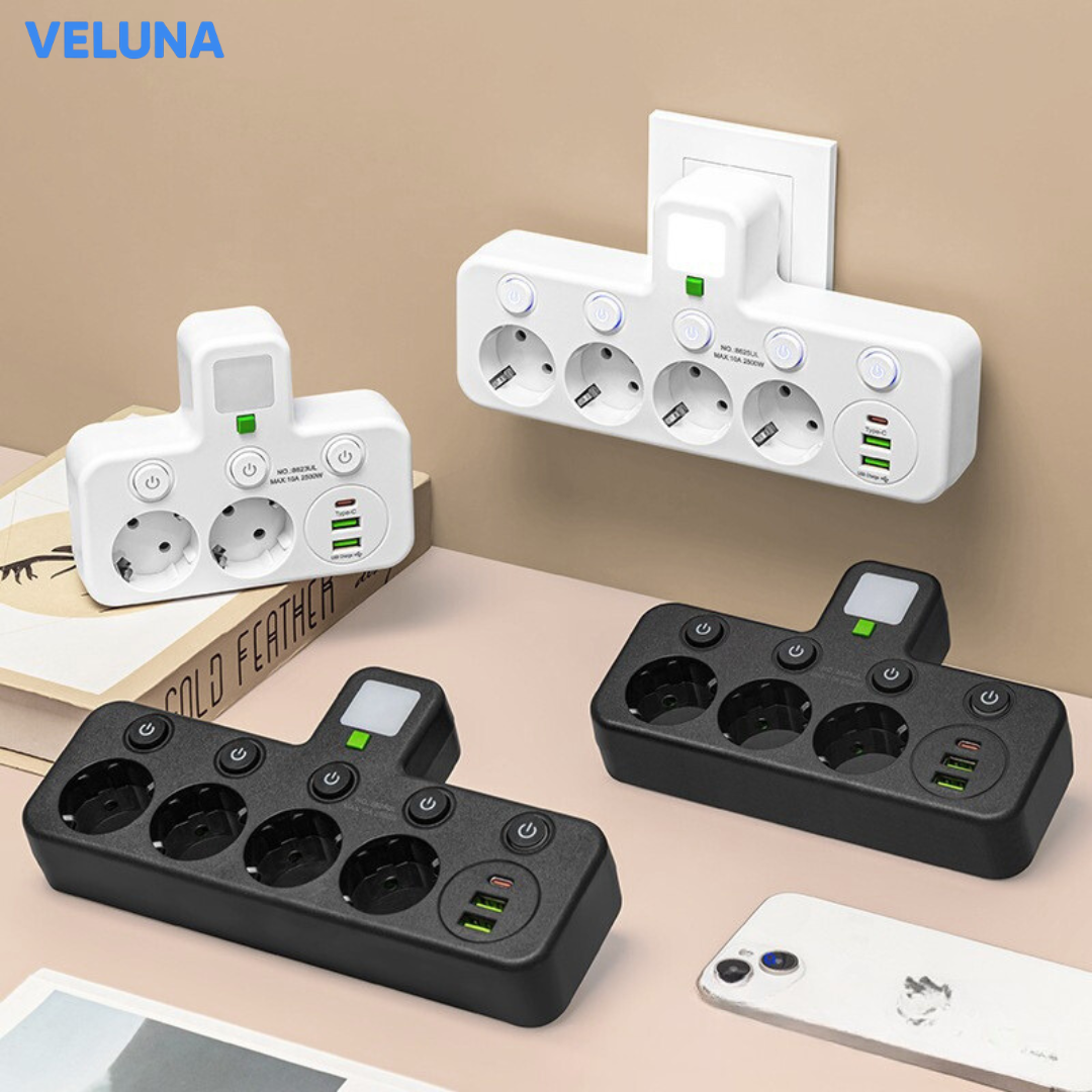 PowerDock™ Smart Laddningshub – Fleruttag med USB och nattlampa