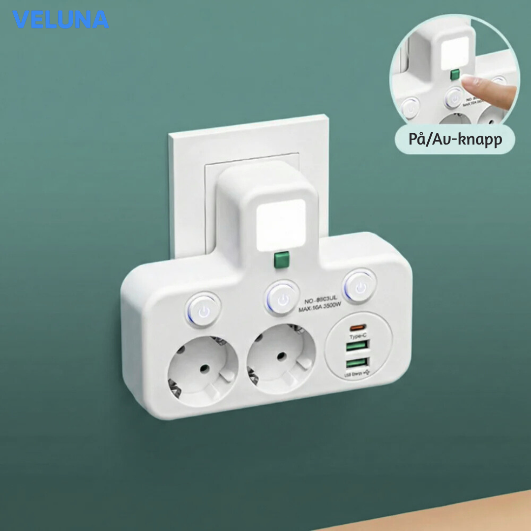 PowerDock™ Smart Laddningshub – Fleruttag med USB och nattlampa