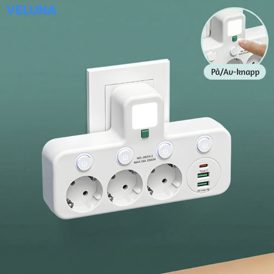 PowerDock™ Smart Laddningshub – Fleruttag med USB och nattlampa