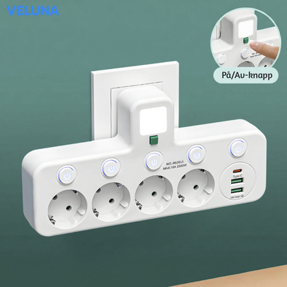 PowerDock™ Smart Laddningshub – Fleruttag med USB och nattlampa