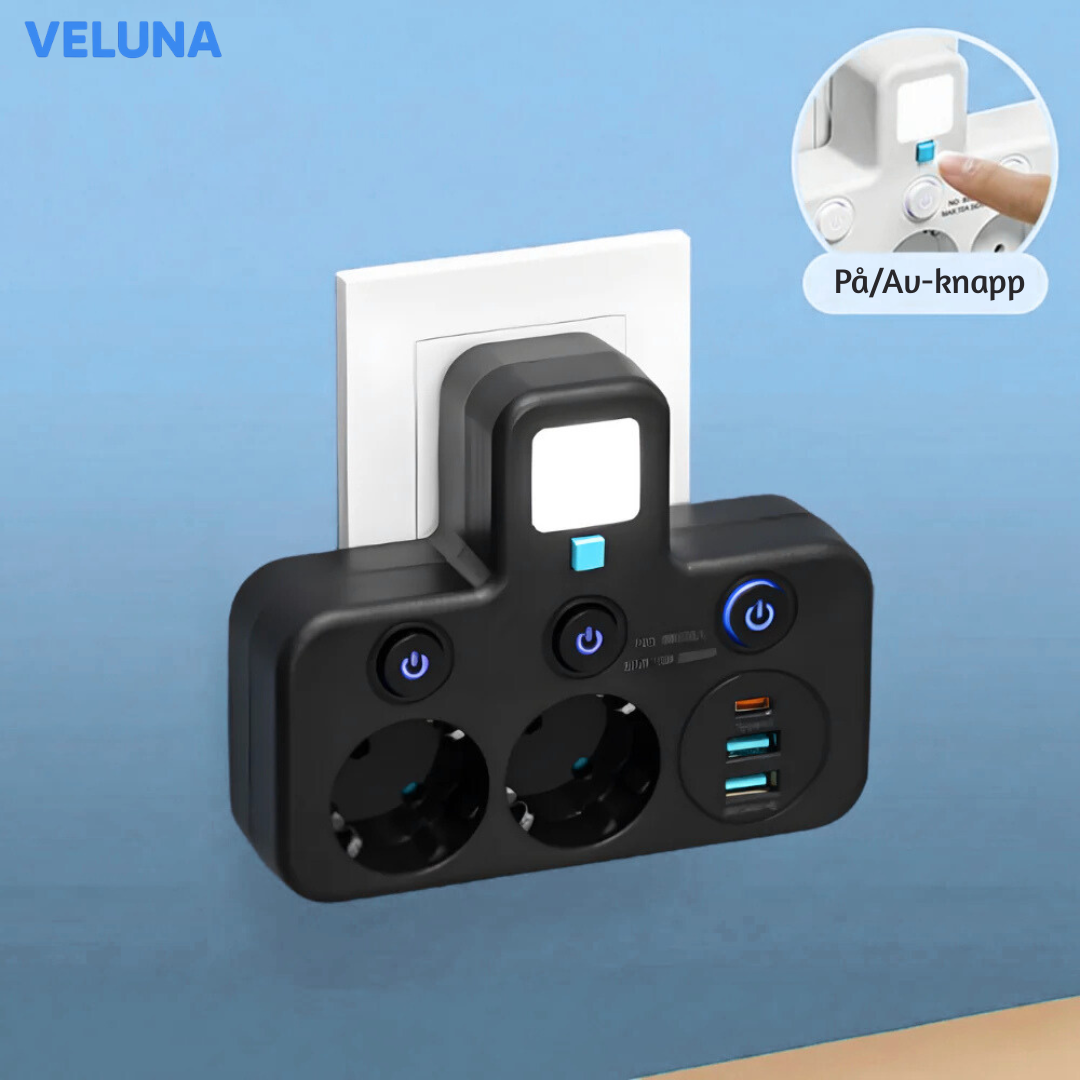 PowerDock™ Smart Laddningshub – Fleruttag med USB och nattlampa