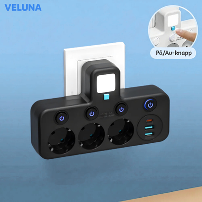 PowerDock™ Smart Laddningshub – Fleruttag med USB och nattlampa