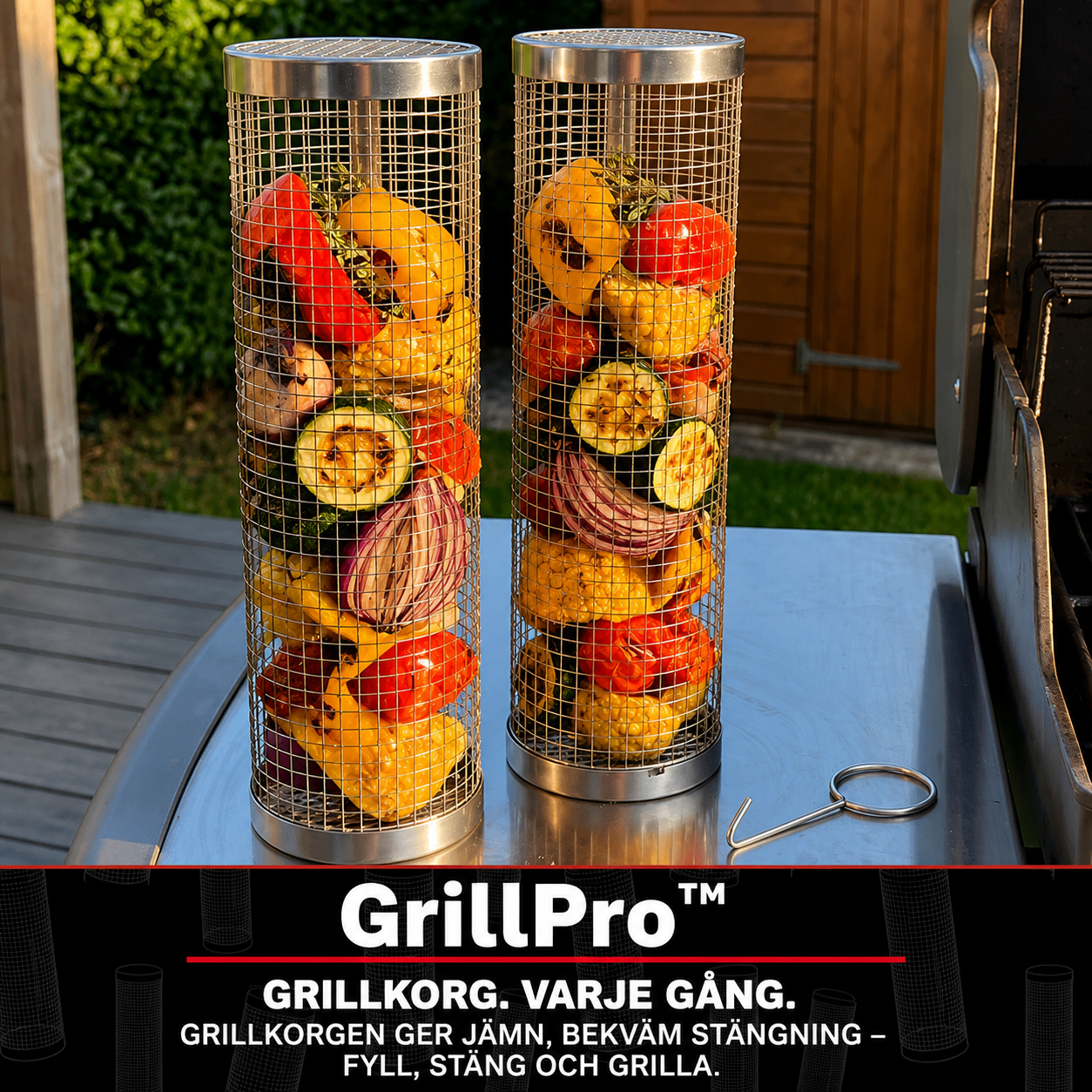 GrillPro™ – Roterande Grillkorg i Rostfritt Stål