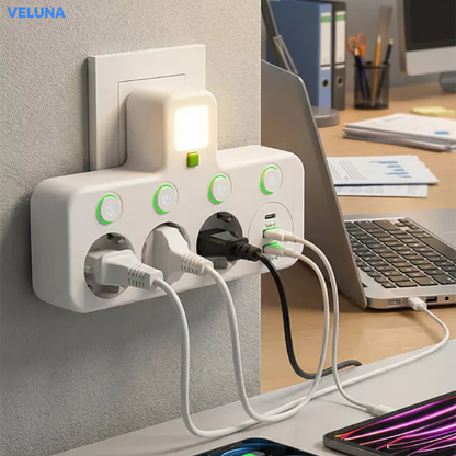 PowerDock™ Smart Laddningshub – Fleruttag med USB och nattlampa