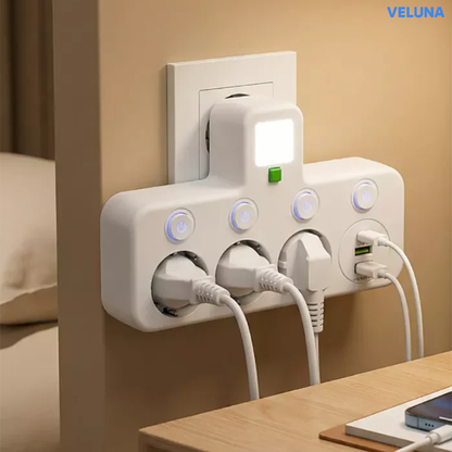 PowerDock™ Smart Laddningshub – Fleruttag med USB och nattlampa
