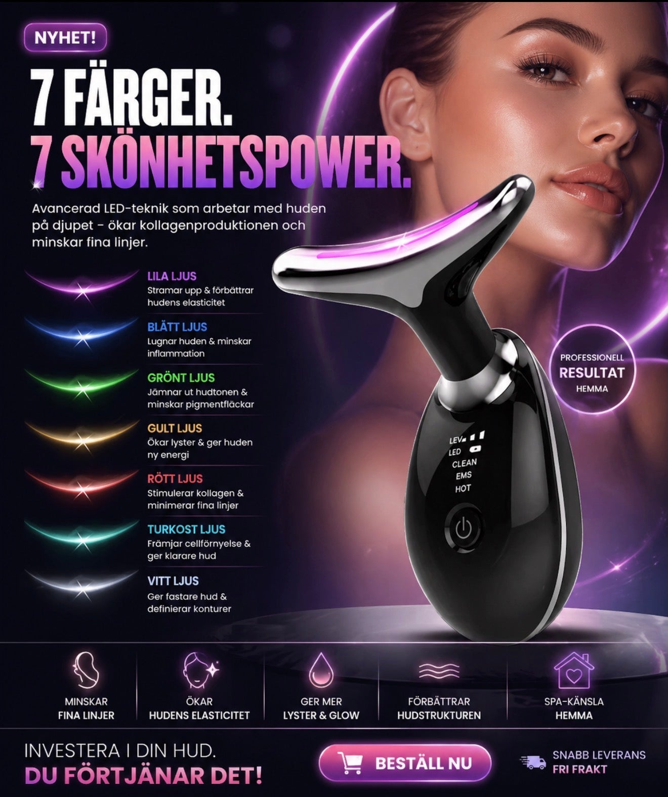 DermaGlow™ – EMS Ansikts- & Halslyft med LED-Ljusterapi