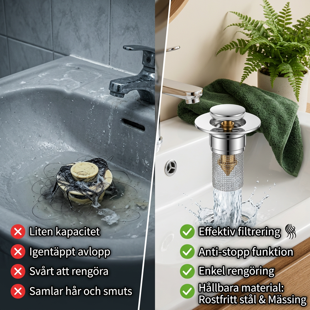 DrainGuard™ – Rostfritt Avloppsfilter som Stoppar Hår & Dålig Lukt